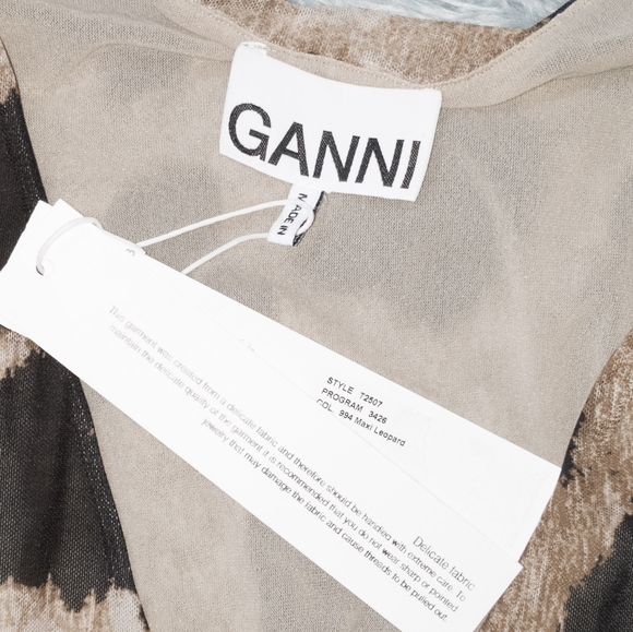 Ganni Leopard Mesh Wrap Dress Size 8 - Picture 4 of 6